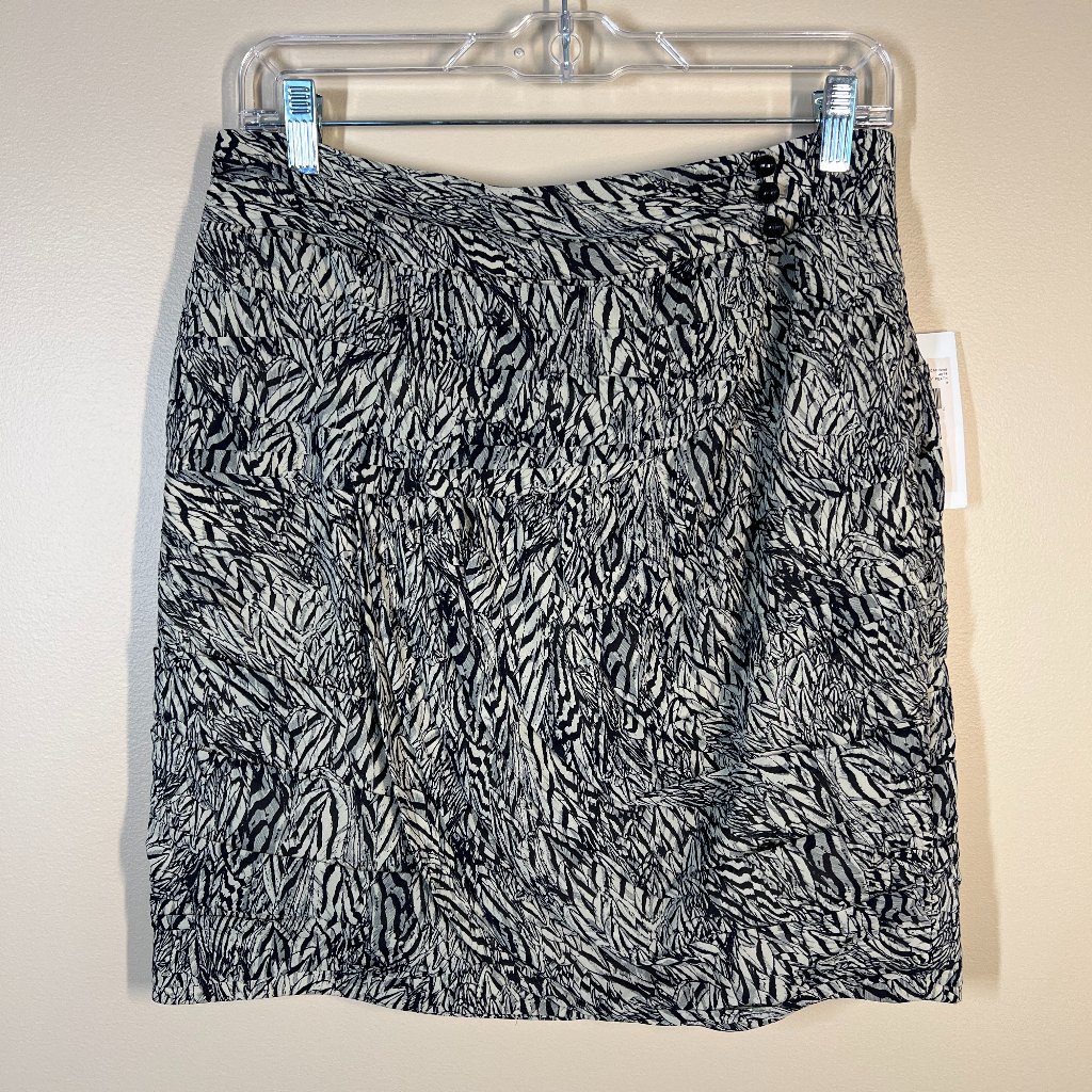 Nwt Leifsdottir Ruched Silk Midi Skirt Black/Cream/Gray Size 8